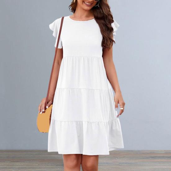 Женские платья Однотонные платья миди Повседневные свободные платья с круглым вырезом