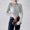 Women Knitting Tops Turtleneck Long Sleeve Solid Color Sweater Slim Fit Ribbed Bottom Tops Winter Knitwear