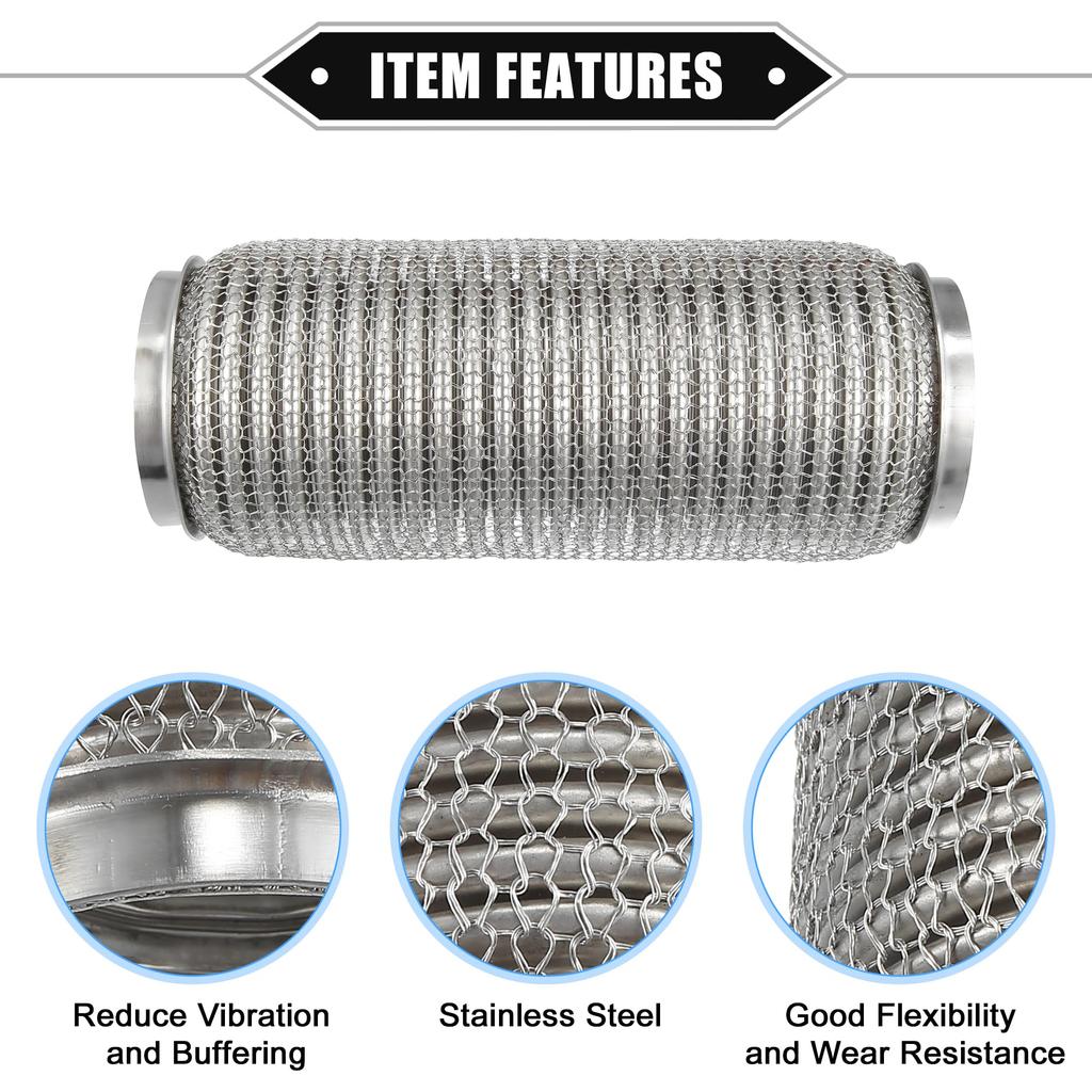 ABSOPRO Гибкий выхлопной соединительный патрубок универсальный для долговечной нержавеющей трубы серебристого тона, 76x254 мм, сильфон, автомобили, сталь,