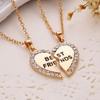 2PCS New Rhinestone Jewelry Crytral Friendship Bff Necklace Heart Pendants