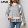 Women's Casual Long Sleeve Pullover Top Fall Round Neck Striped Patchwork Top