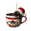 Dachshund Christmas Ornament Puppy In Mug Christmas Tree Ornament 2D Acrylic Dachshund Hanging Decor Gifts for Dog Lovers