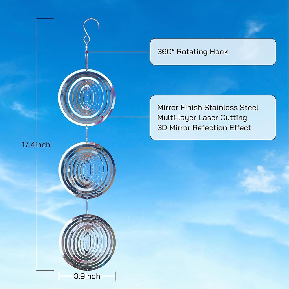 3x Bird Deterrents for Outside Reflective 3D Stainless Steel Wind Spinners