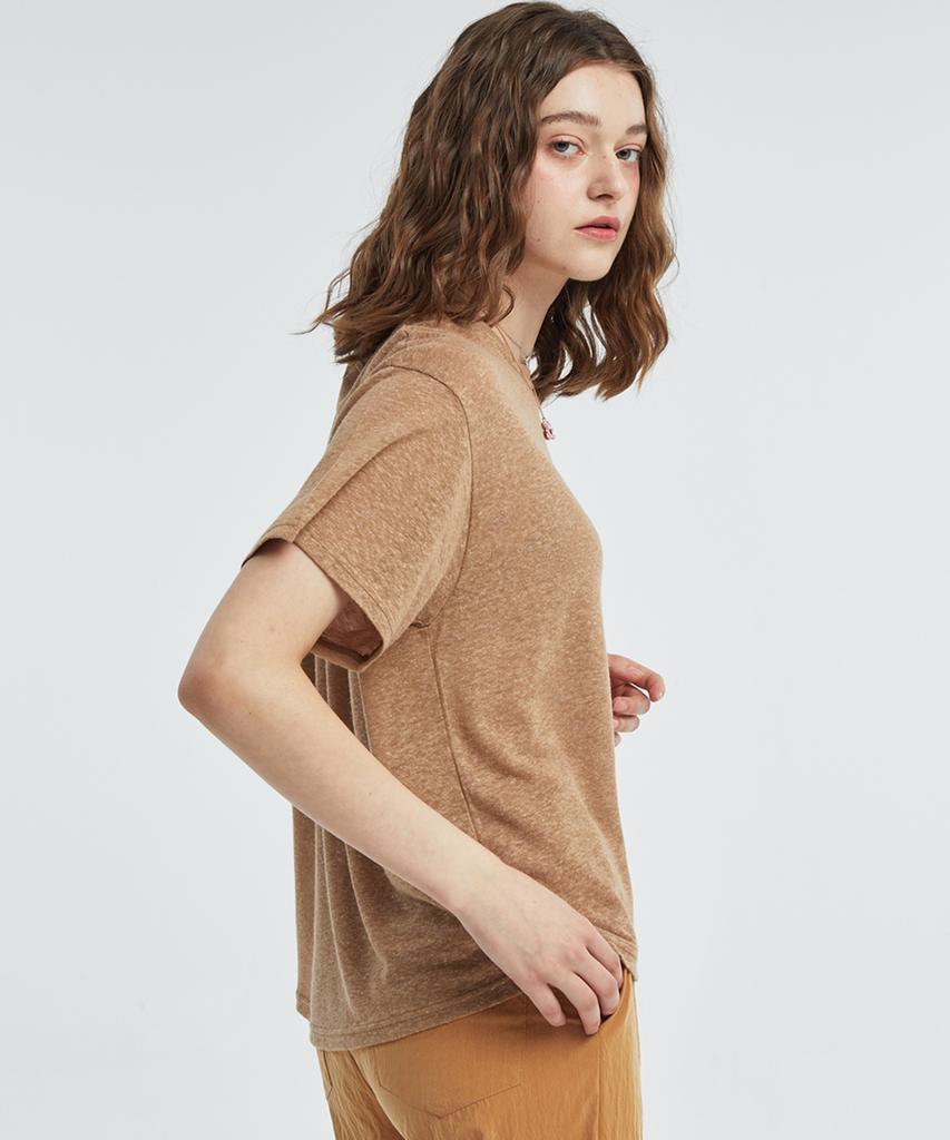 MANAVIS7 Basic Linen T-Shirt [Brown]