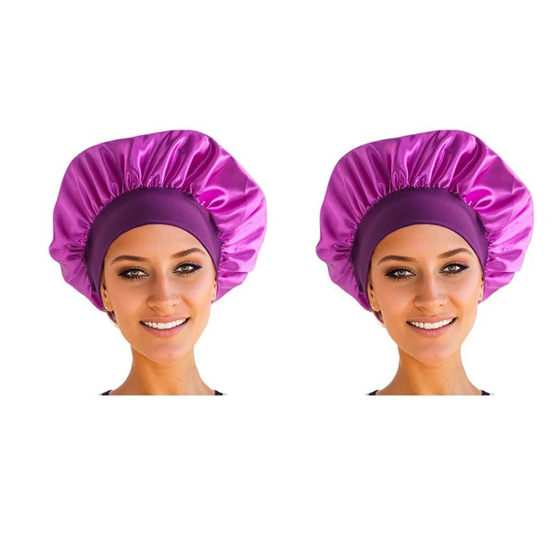 Женские ночные шапочки для сна, шелковистый боннет, сатиновая двухслойная регулируемая шапочка-повязка на голову, шапочка для душа для укладки кудрявых волос, аксессуары