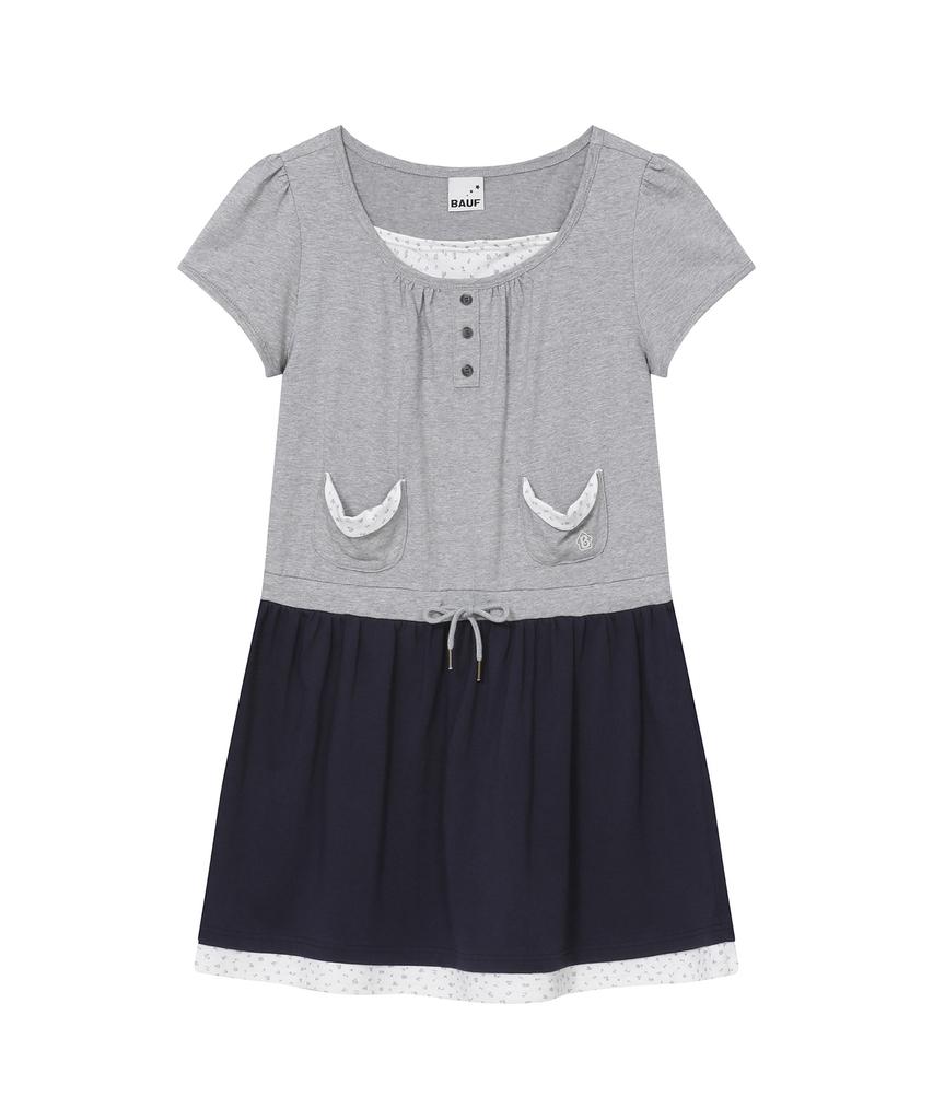 Baup Shirred Layered Pocket Dress [Melange Navy]