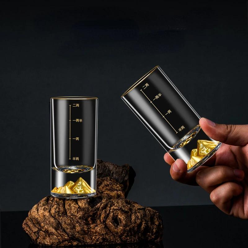 50 мл/100 мл Золотая Гора Видение Мерный Стакан Роскошная Посуда Малый Объем Бокал для Вина Толстое Дно Рюмки для Спиртного Стопка