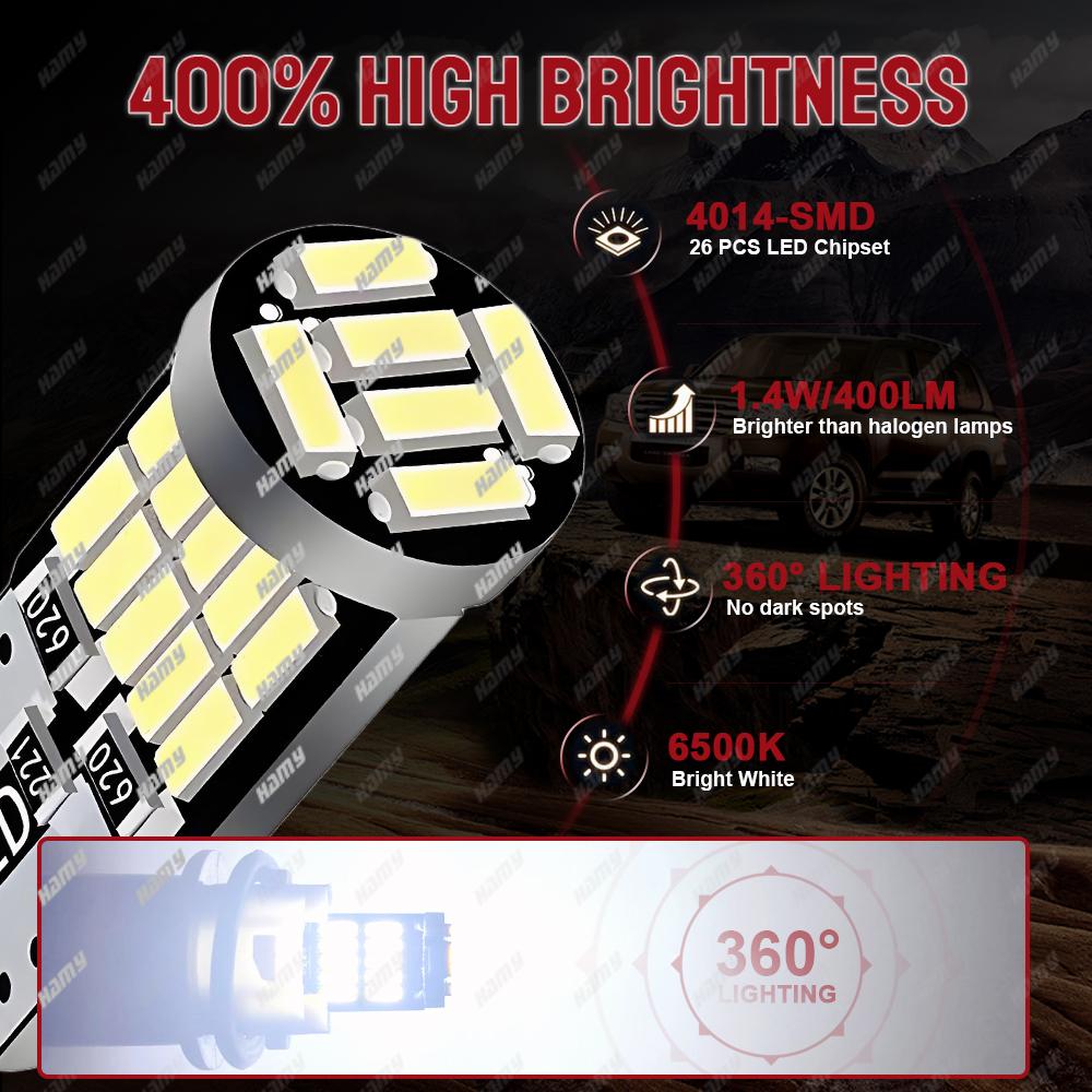 10-50 PCS T10 W5W 194 LED Bulb Canbus 12V 4014-26SMD 6500K Bright White Car Interior Dome Door Map Turnk License Plate Lights Dome Lights 6