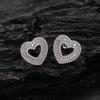 European and American Hip Hop Love Stud Earrings, Zircon Hollow Heart Stud Earrings Ins High-end Earrings Women
