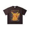 Хлопковая футболка унисекс с принтом Пикачу Pokemon V22, плотность 260 г/м², двойная пряжа, 32 нити, 100% хлопок