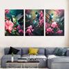 Modern Glam Frameless Hummingbird Bird Animal Print Wall Hanging Decor Pink Flowers for Living Room, Wall Decor, No Frame