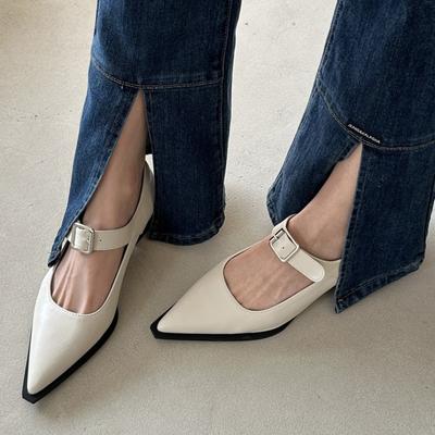 Туфли-лодочки Mary Janes женские с острым носком и пряжкой на высоком каблуке, модные туфли для вечеринок на низком каблуке, женская свадебная обувь 2024