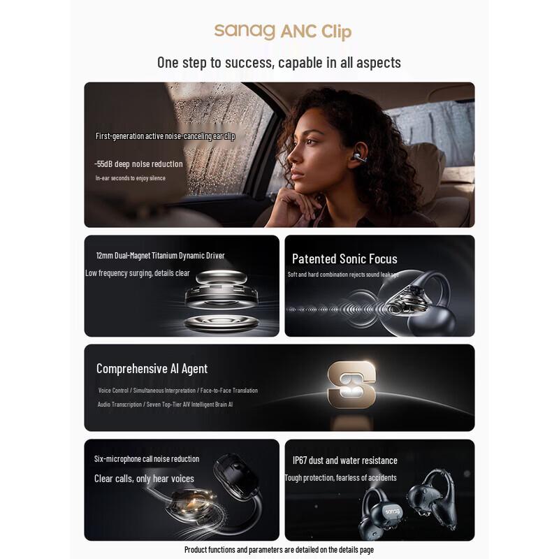 SANAG Bluetooth-гарнитура с зажимом для уха и функцией переводчика