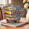 2025 New 3D Painted Book Mug Stacked Books Novelty Glass Coffee Cup for Hot & Cold Drinks, Perfect Gift for Book Lovers & Readers