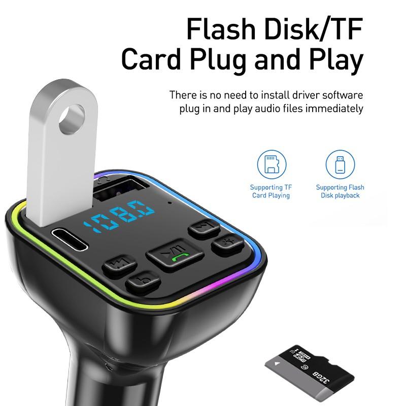 QC3.0 Автомобильное быстрое зарядное устройство FM-передатчик Bluetooth 5,0 Handsfree Беспроводное автомобильное автомобильное зарядное устройство с двумя USB-портами Авто радиомодулятор MP3-адаптер