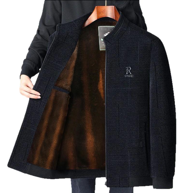 Men's Woolen Winter Coat with Fleece Lining and Thick Insulation - Ideal for Middle-aged and Elderly.