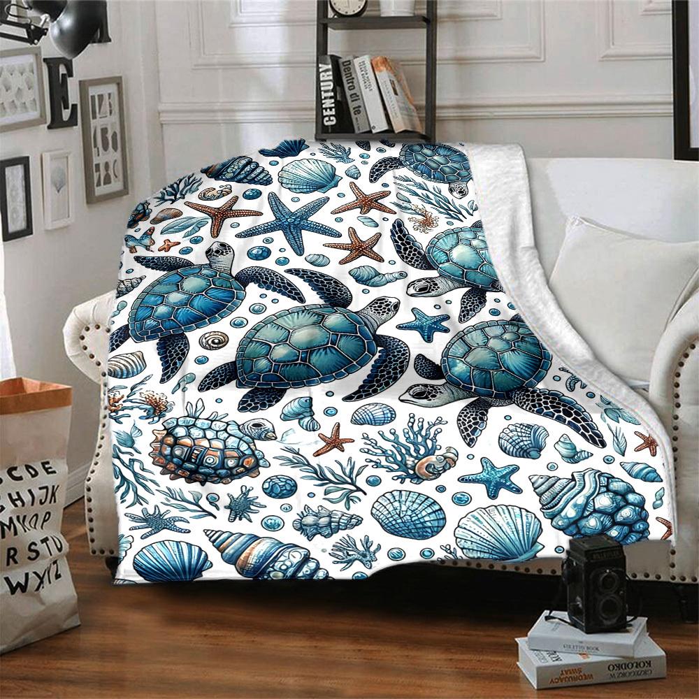 1pc Sea Turtle Pattern Blanket Warm, Cozy, And Soft, Suitable for Sofas, Beds, Cars, And Office Use.Perfect for Camping And Travel, Making It a Great