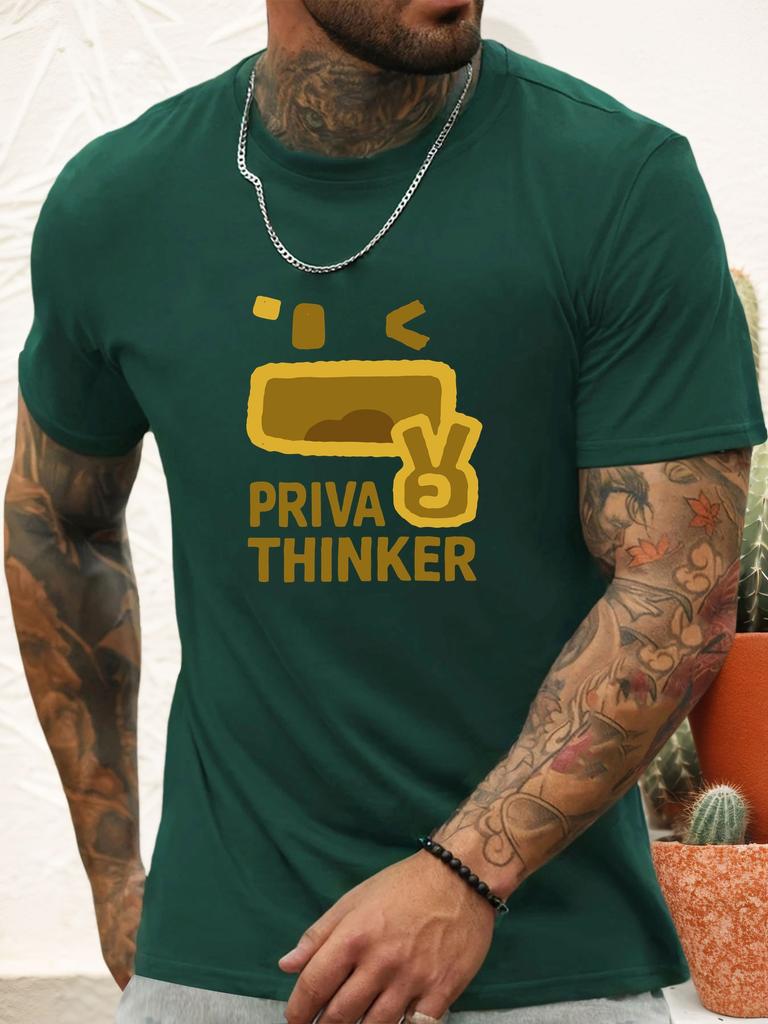 Футболка с коротким рукавом PRIVA THINKER Мужская 100% Хлопок С рисунком Летняя С круглым вырезом Дышащая Повседневная Модная Крутая Футболка