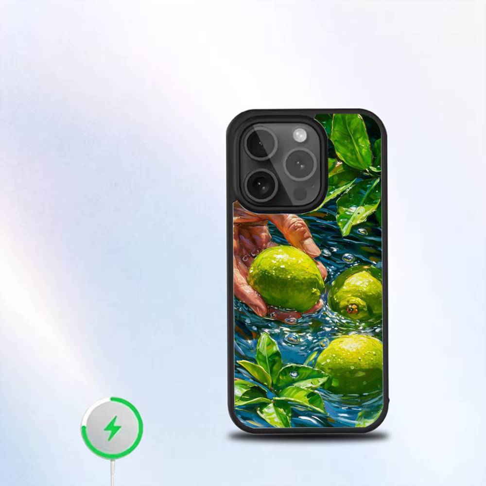 Фруктовый Лимон Арт Чехол для Телефона Для iPhone 17,16,15,14,13,12,11,Pro,Max,Plus,Mini,SE4,E Магнитный Для Magsafe Беспроводной