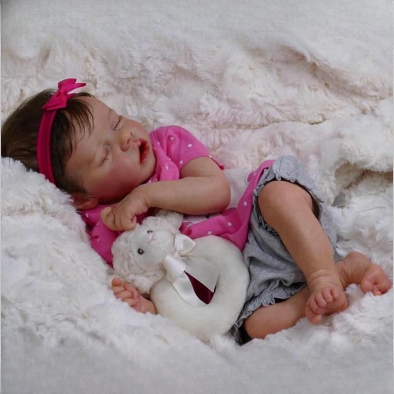 Cute 18 Inch Reborn Dolls Twin A Full Vinyl/Cloth Body Newborn Babies Doll with Closed Eyes Real Looking Reborn Toddler Girl Dolls Kid's Birthday Gift