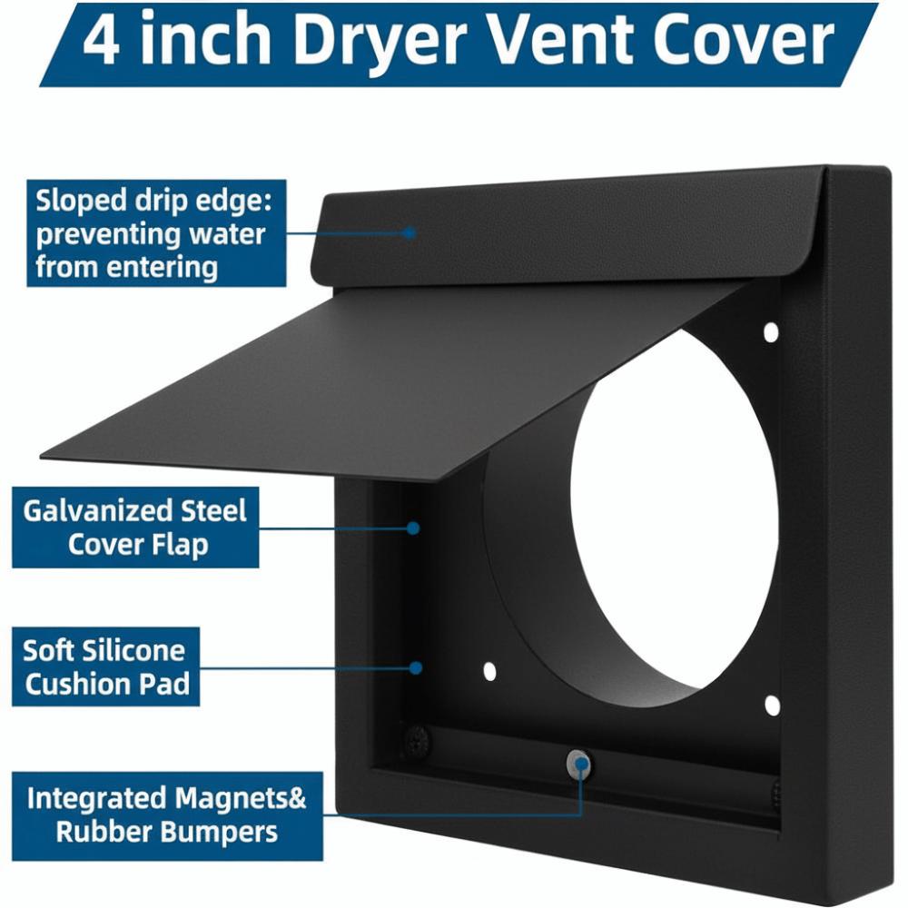 Вентиляционное устройство размером 4 дюйма Металлический материал Наружная вентиляционная решетка Вентиляция сушилки