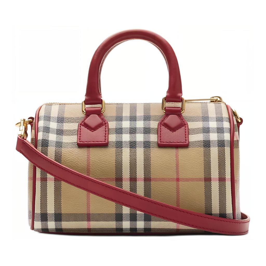 Burberry Клетчатая сумка-боулинг Color Block Мини Женские Сумки Архивный Бежевый Изумрудно-Красный 81162801
