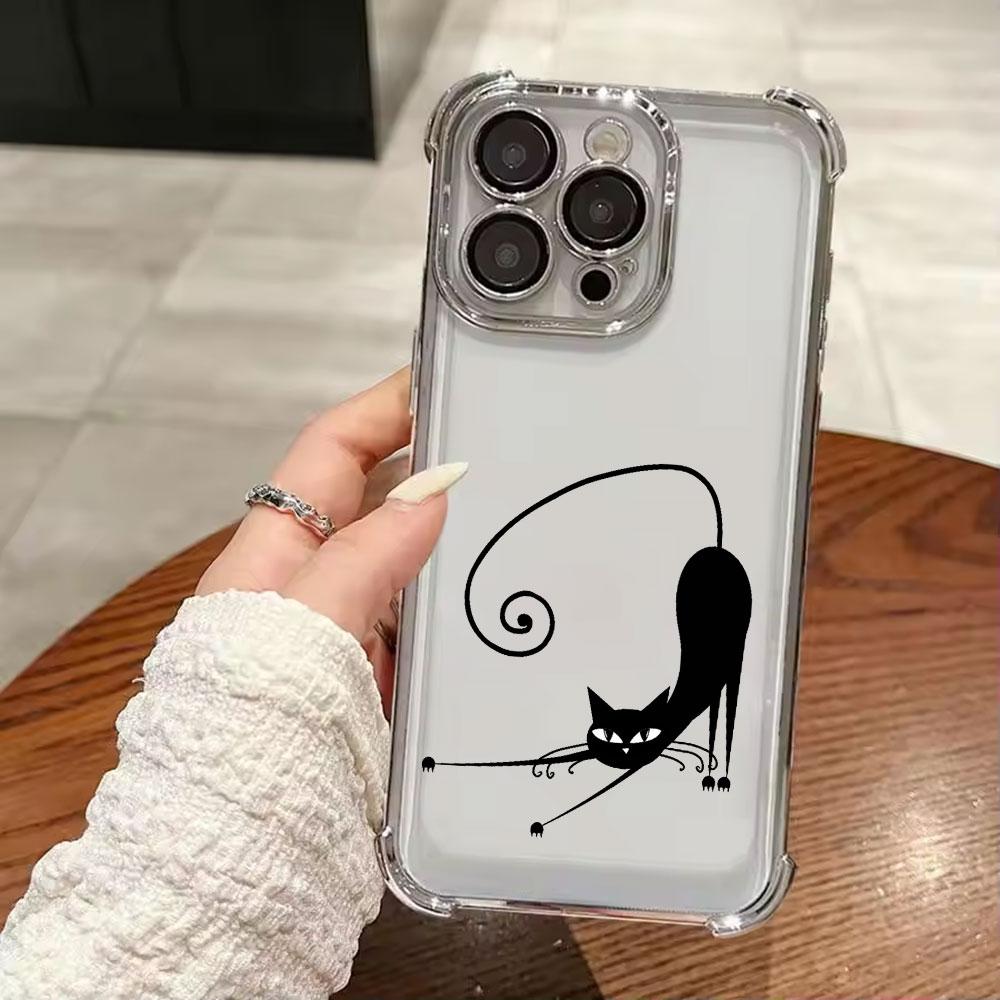 Мультяшный Милый Маленький Черный Кот Чехол Для iPhone 17 Pro 16 15 14 13 12 11 Pro Max Чехол 17 Plus 17E 16E 17Air Силиконовый Чехол Для Телефона