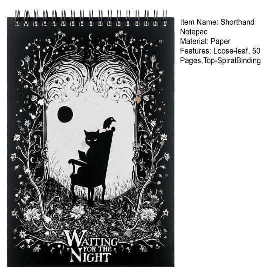 Готический стенографический блокнот для ночи с отрывными листами для темных размышлений, переплет сверху на спирали, стенографический блокнот, переплет в переплете из 50 листов