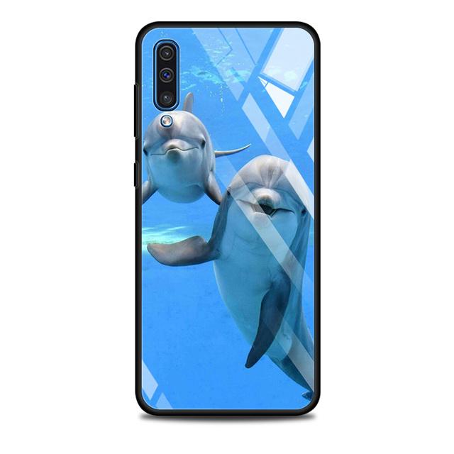 Blue Sea Animal Cute Dolphin Tempered Glass Cover For Samsung Galaxy A51 A71 A91 A72 A52 A81 A41 A31 A21 A21s M51 M31 M21 Shell