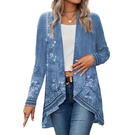 Женское осенне-весеннее пальто Vinage с цветочным принтом и открытой строчкой с длинным рукавом, неровный подол, свободная шаль в этническом стиле, женская куртка-кардиган средней длины, шаль