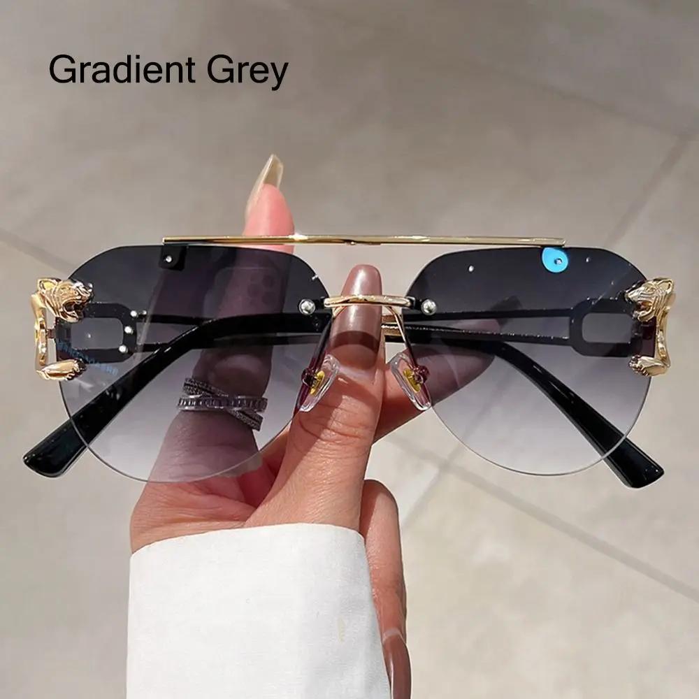 New Rimless Cheetah Decor Sunglasses Gradient UV400 Double Bridge Sun Glasses Shades for Women & Men Lunettes De Soleil Homme