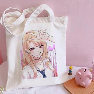 Marin Japan Anime My Dress-Up Darling Manga Многоразовая сумка для покупок Женские холщовые сумки-тоут с принтом Эко-сумка Сумки для покупок Сумки на плечо