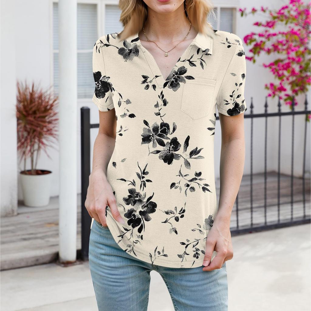 Женские рубашки, летние деловые повседневные рабочие топы с коротким рукавом, застегивающиеся на пуговицы, воротник, V-образный вырез, блузка, футболка
