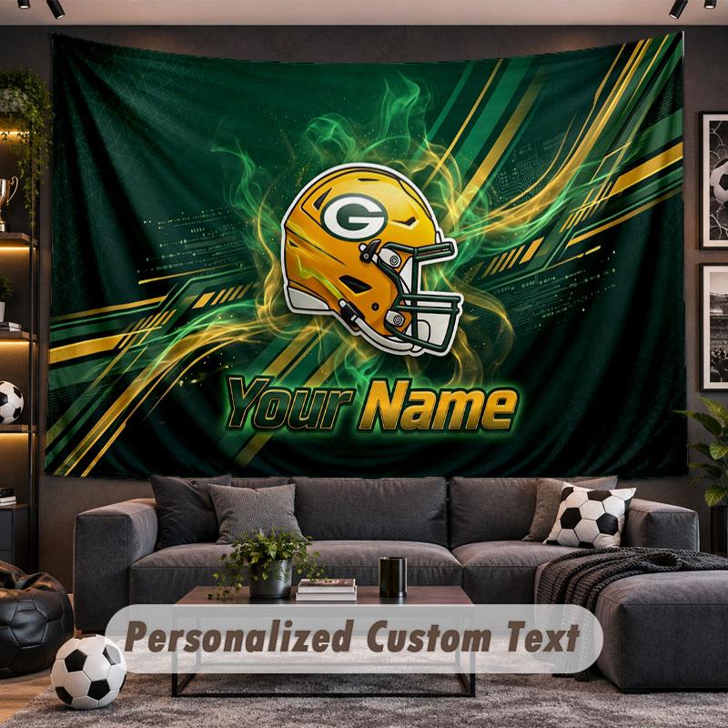 Wall Hanging Tapestry Custom NameGreen Bay Packers Pattern Personalized Printed Fabric Wall Decor