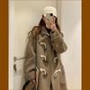 Autumn and Winter Women's Korean Edition Slim Cow Horn Button Coat Student Coat Small Medium Length Coat