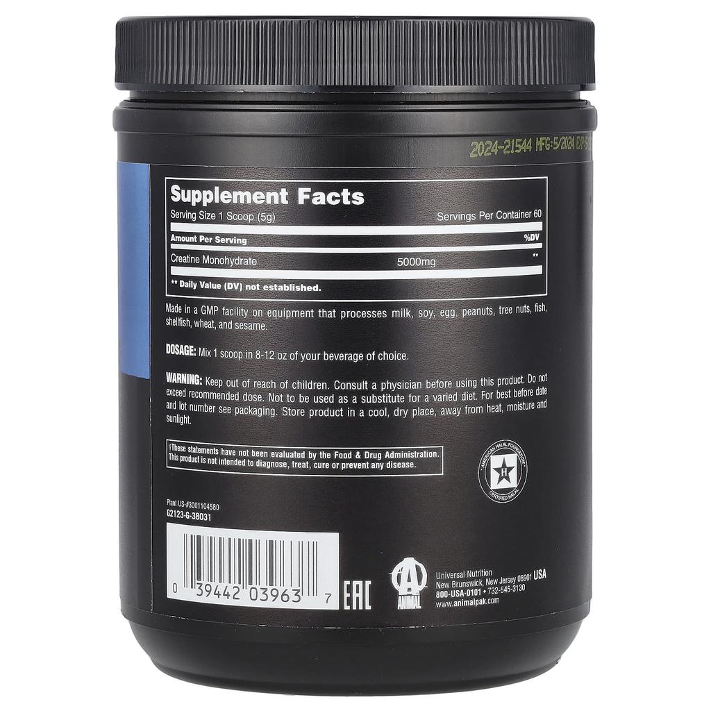 Animal 100% Pure Creatine Monohydrate™ Powder, Unflavored, 10.58 Oz (300 G)
