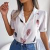 Women Summer Suit Collar Feather Loose Short Sleeve Shirt Blouses Loose All Match Tops