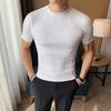 Утолщенная мужская одежда, облегающие базовые вязаные футболки, корейский летний уличный стиль, модные футболки с коротким рукавом, однотонные, универсальные, повседневные топы