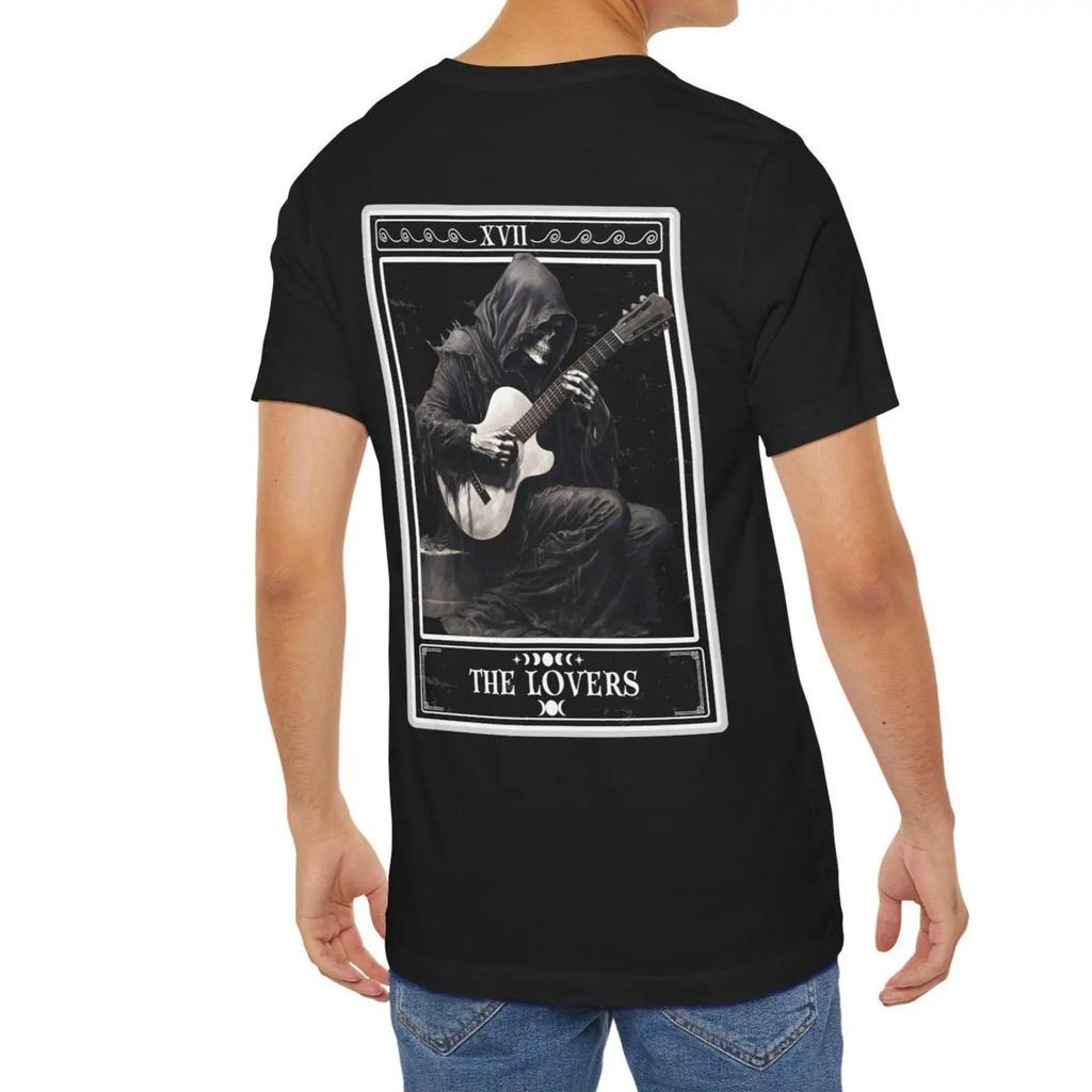 Guitarist Tarot Card T Shirt The Lovers Back Print Vintage Top For Everyday Wear Casual Graphic Fashion Comfortable