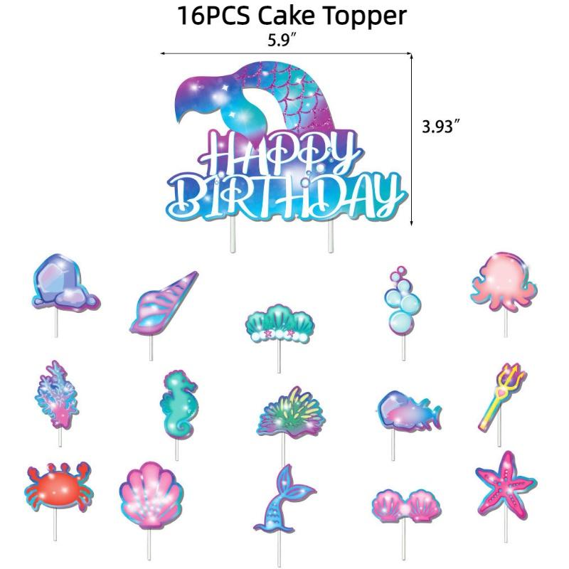 Ocean Theme Party Supplies Mermaid Birthday Celebration Banner And Cake Decorations