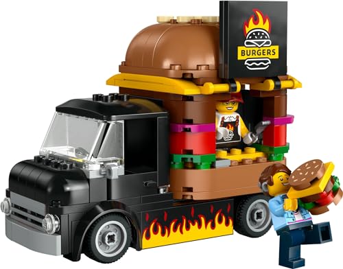 Игрушка LEGO City Грузовик с гамбургерами, Подарок на день рождения, Развивающие конструкторы, для мальчиков и девочек, Возраст 5, 6, 7 и 8 лет, Транспортное средство, Миниатюрная машинка, Модель машины, 60