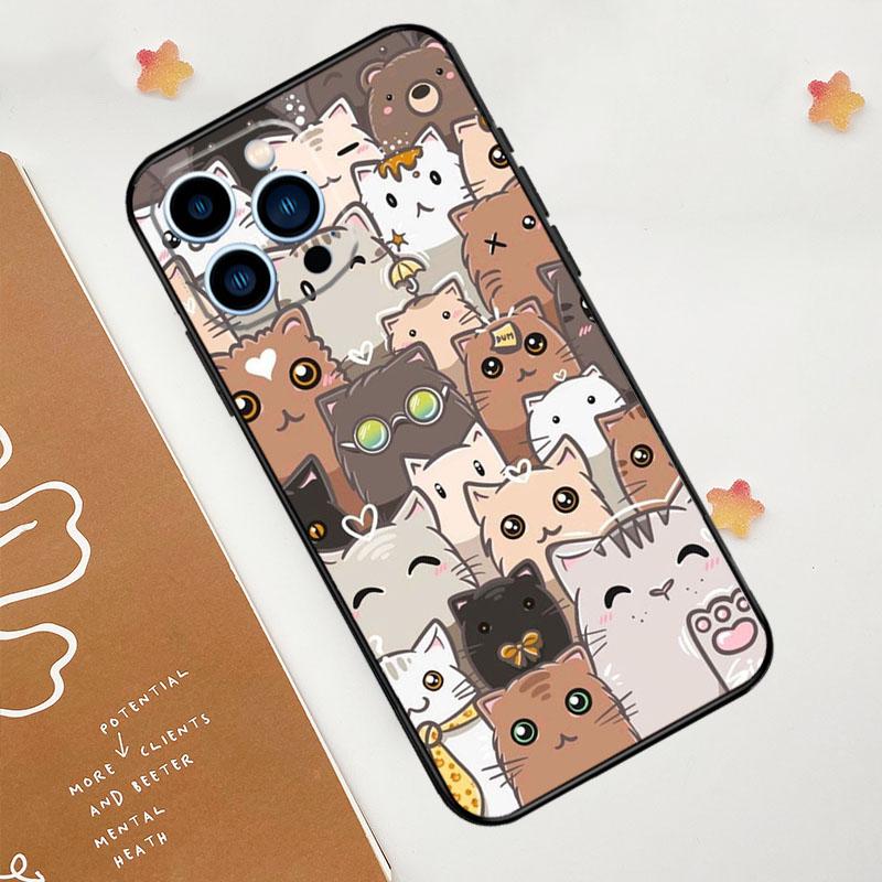 Забавные милые кошки Чехол для телефона Для iPhone 17 Pro Max 11 14 15 16 Pro Max 12 13 mini 16 Plus 16e 17 Air Funda