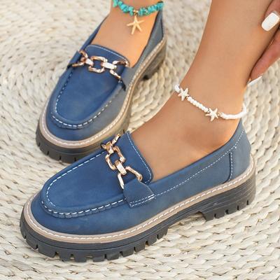 Модные женские лоферы Ретро Осень Женские Повседневные Матовые Британский Стиль Обувь на Толстом Каблуке Круглый Носок Резиновая Подошва Слипоны Обувь на Платформе