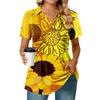 Женская плиссированная футболка с V-образным вырезом и короткими рукавами с принтом подсолнухов, повседневная деловая рубашка