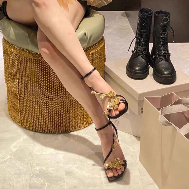 Французский нишевый дизайн, золотисто-розовые туфли-стилеты на высоком каблуке, женские летние туфли с квадратным носком и открытым носком, с сандалиями