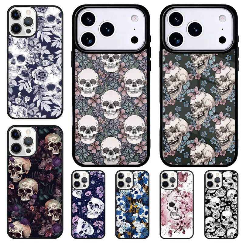 Готический цветочный чехол-череп для iPhone 17 Air 16 15 11 12 14 13 Pro Max Ударопрочный чехол