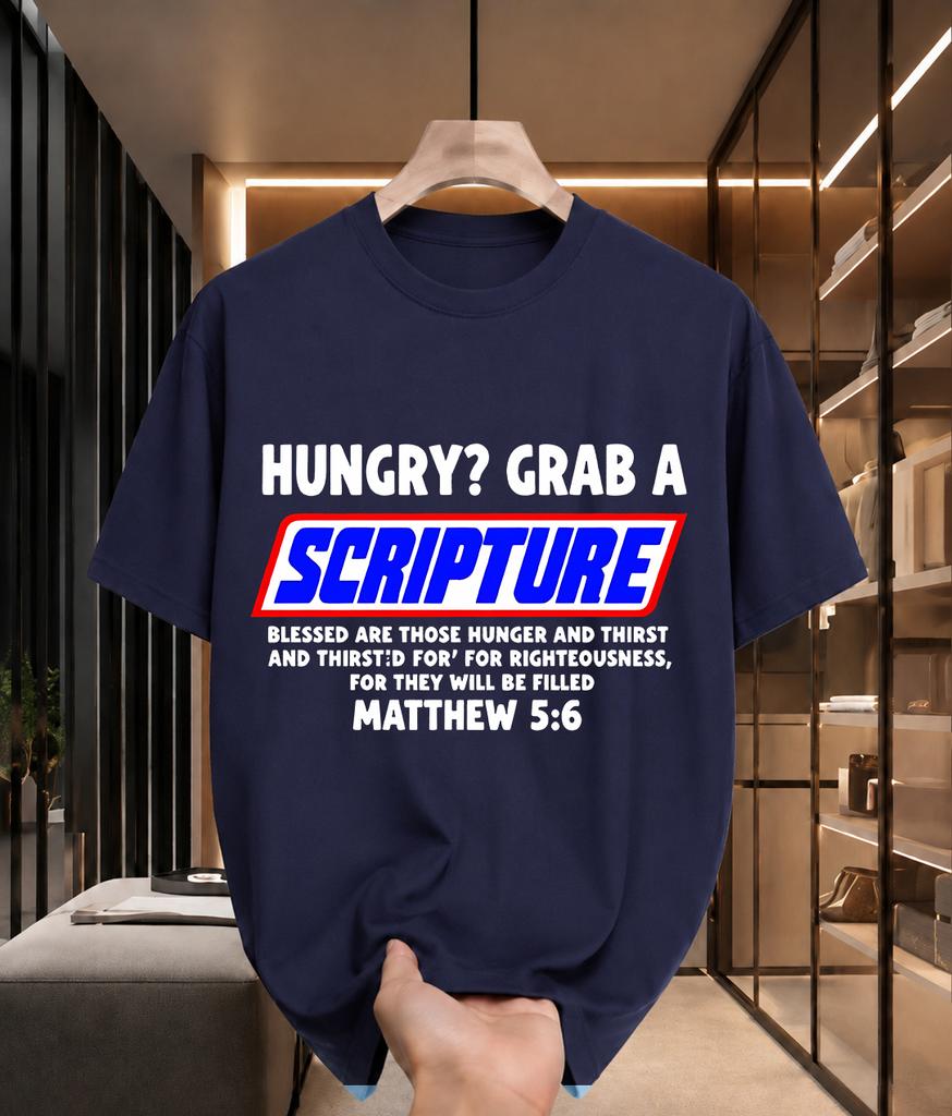 2026 New 100 Cotton Tshirt Hungry Grab A Scripture Matthew 56 Bible Verse Print Christian Faith Tee Casual Short Sleeve