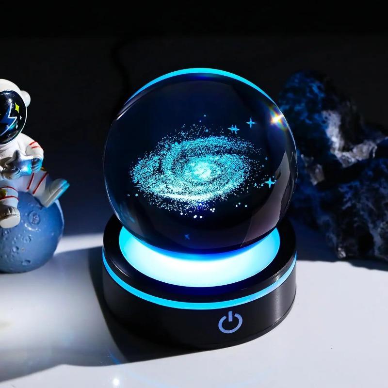 3D Хрустальный шар Галактики со светодиодной подставкой Стеклянная сфера планеты Модель Галактики Фигурка Ночник Астрономическое украшение Подарки