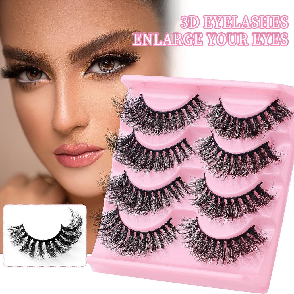 4 пары накладных ресниц, густые ресницы, преувеличенные растрепанные ресницы, имитация растрепанных ресниц