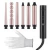 6 In 1 Curling Hair Iron Wand Set Temperature Adjustable with 6 Interchangeable Ceramic Conical Spiral Rose Golden Hair Curlers